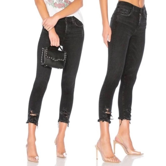 Agolde Sophie High Rise Skinny Crop Temple Washed Black Distressed Jeans - Picture 3 of 11